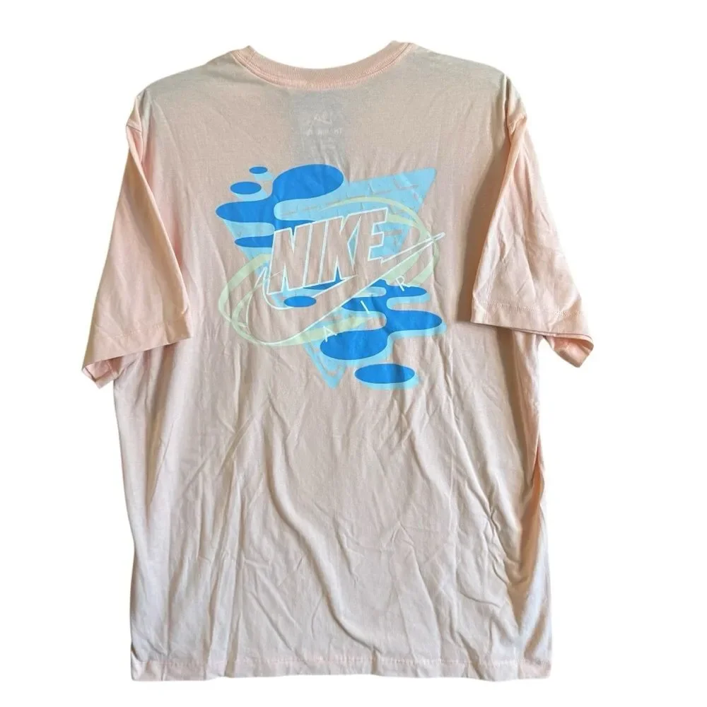 NWT Nike Men's Light Pink 100% Cotton Tee w Blue Graphic Logo Front & Back- L